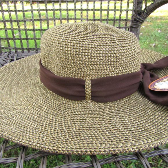 Scala Paper Straw Braided Wide Sun Hat Beach Handcrafted NWT - Picture 3 of 10